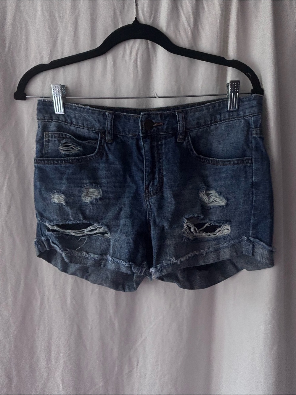 Billabong Distressed Dark Blue Denim Cutoff Shorts